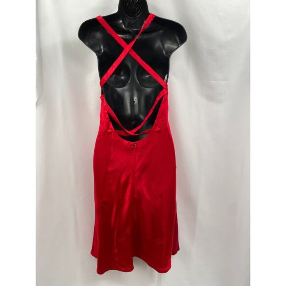 vintage 90's rampage red satin embroidered backless dressā - Picture 2 of 6